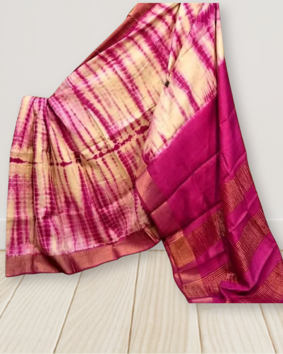 Shibori Print on Zari Tussar Silk Saree | Silk Mark Certified | Pre-Booking