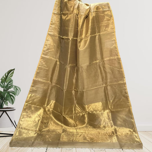 Hand woven Soft Tissue Linen Saree with Border, Tassel and with running blouse
