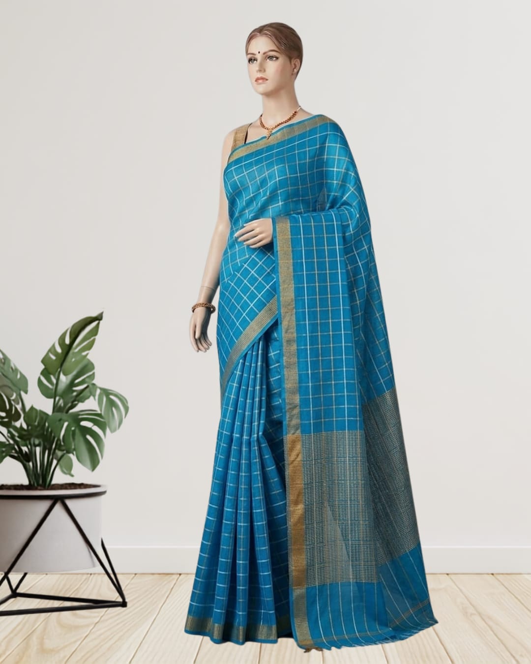 Pure Tussar Silk Saree with All-Over Box Weave Design & Blouse Piece