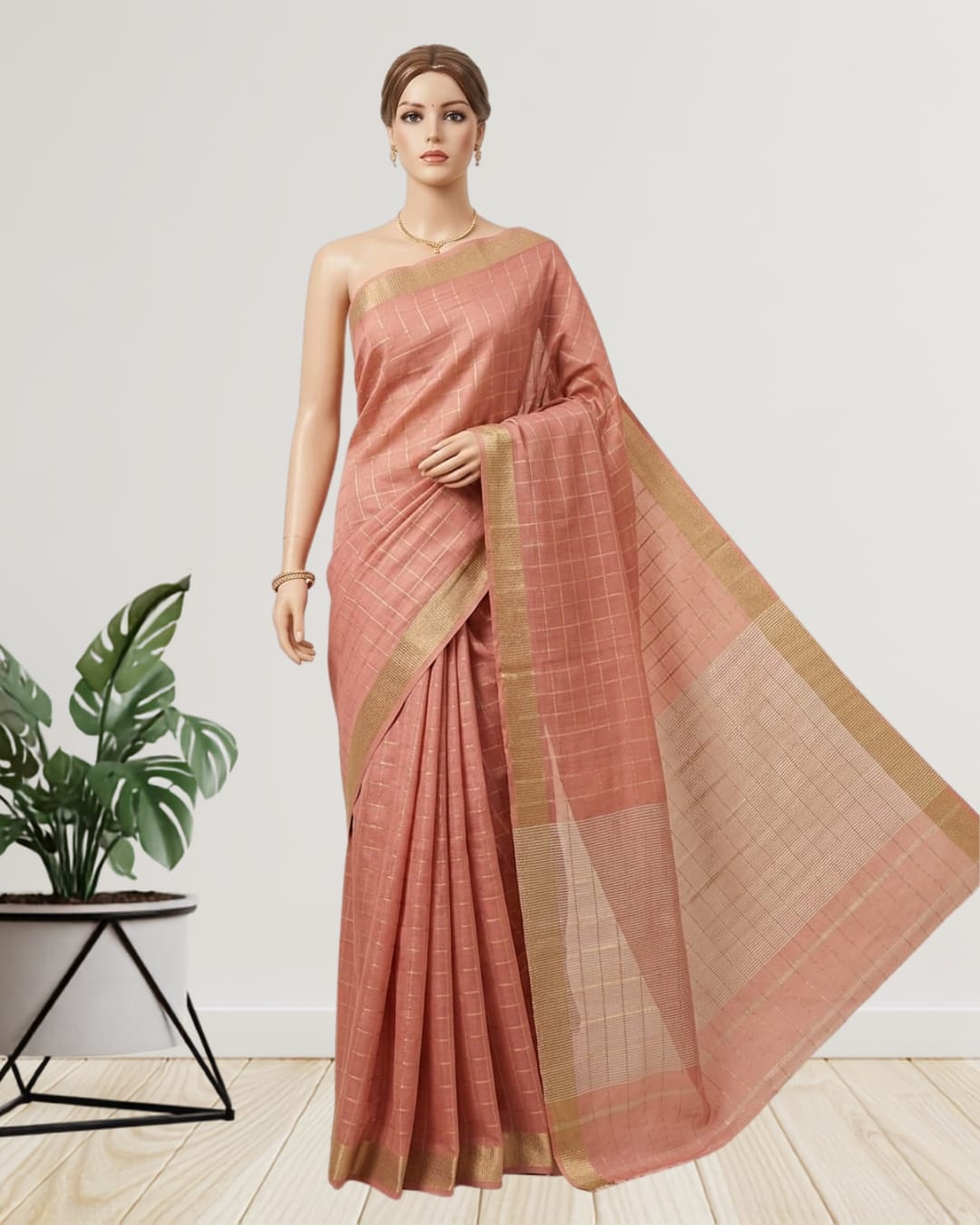 Pure Tussar Silk Saree with All-Over Box Weave Design & Blouse Piece