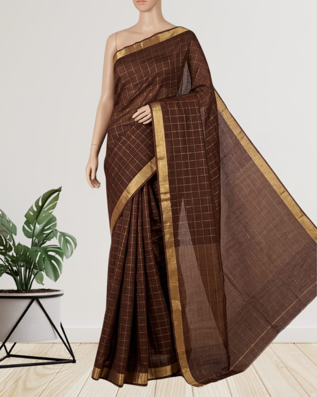 Pure Tussar Silk Saree with All-Over Box Weave Design & Blouse Piece