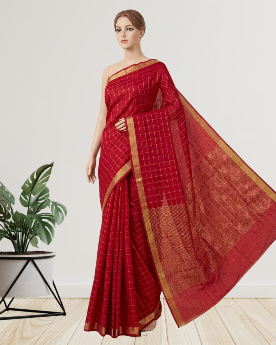 Pure Tussar Silk Saree with All-Over Box Weave Design & Blouse Piece