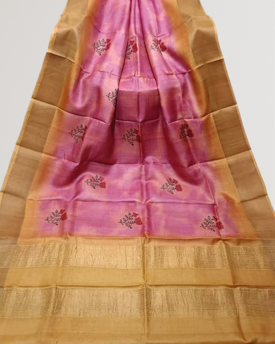 Hand Block Printed Zari Tussar Silk Saree | Silk Mark Certified | Pre-Booking