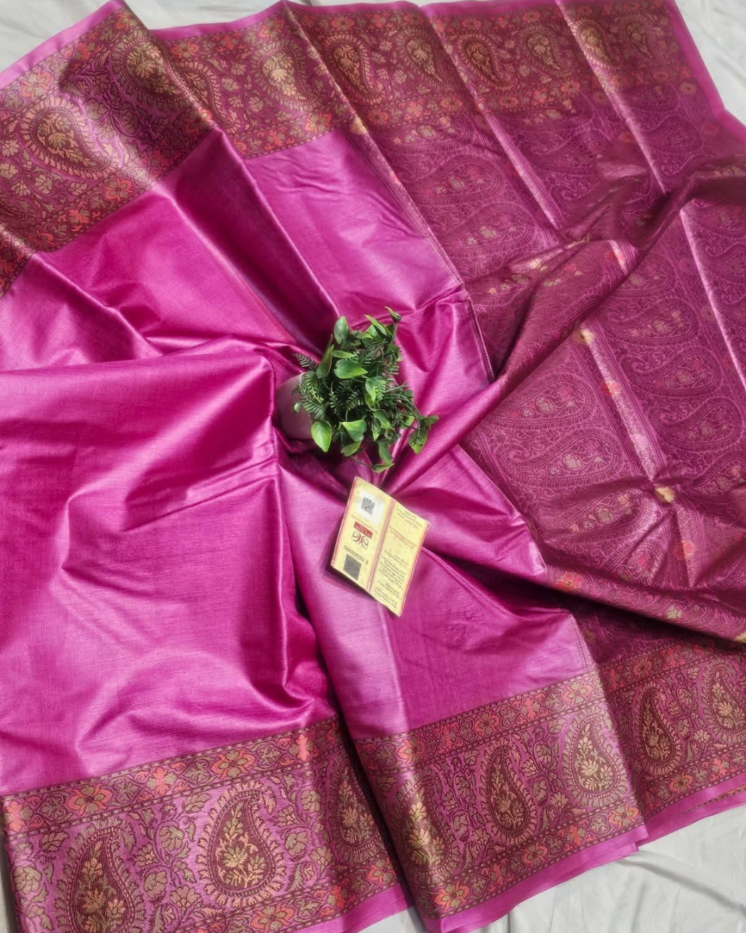 Hand-Painted Madhubani Tussar Ghicha Silk Saree with Silk Mark Certification