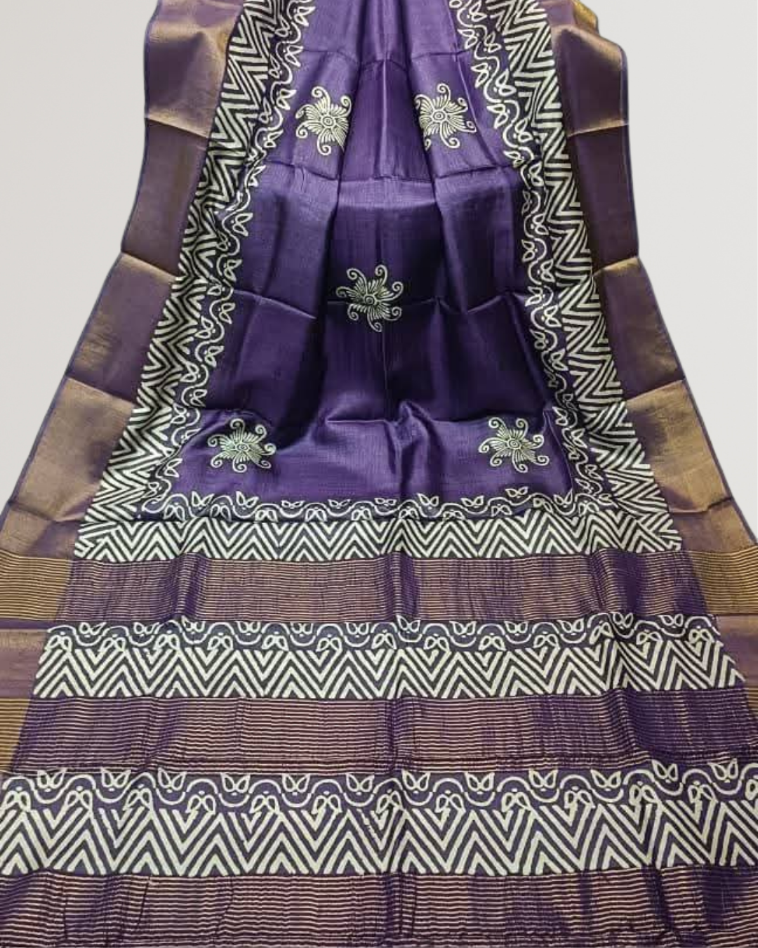 Hand Block Printed Zari Tussar Silk Saree | Silk Mark Certified | Pre-Booking