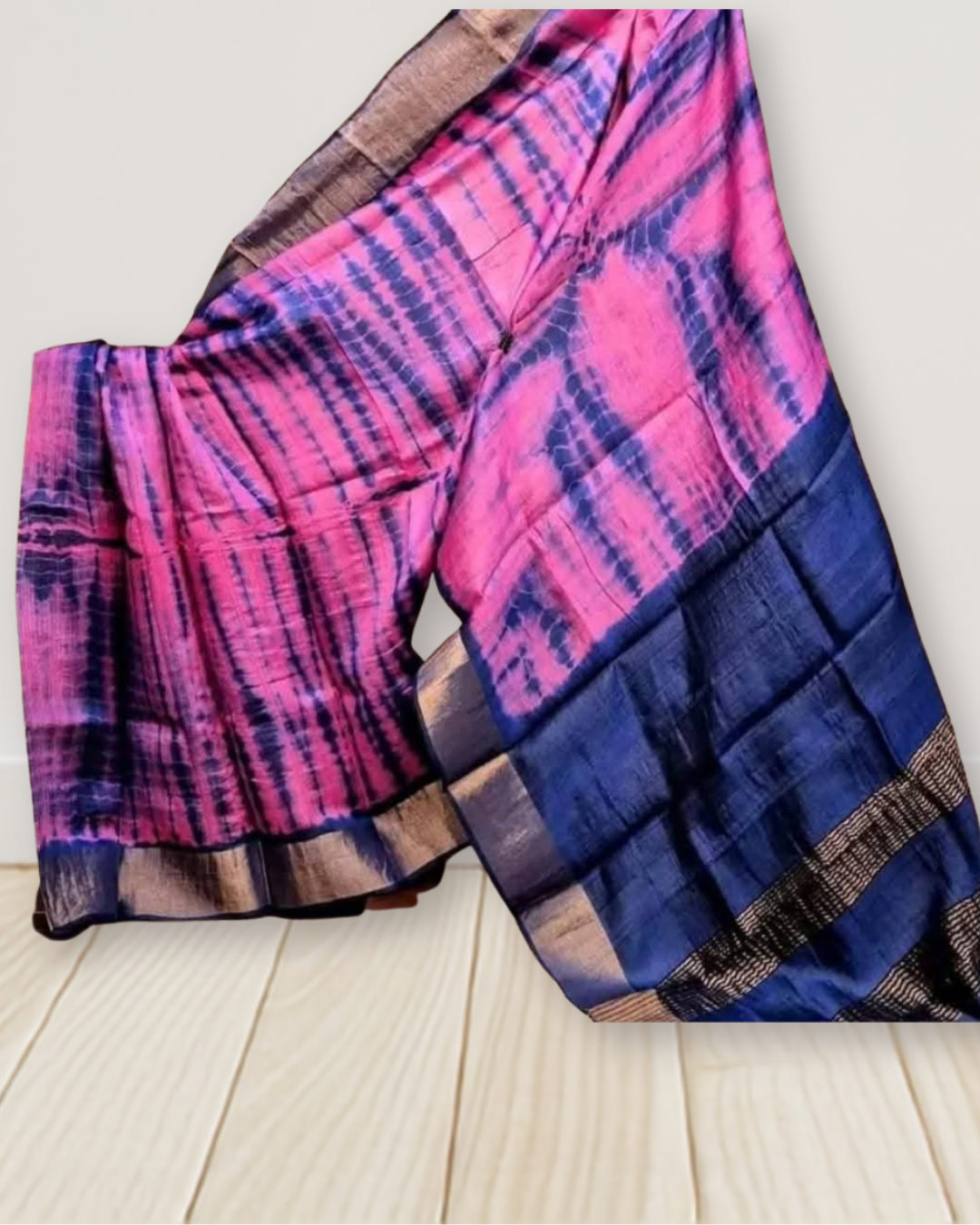 Shibori Print on Zari Tussar Silk Saree | Silk Mark Certified | Pre-Booking