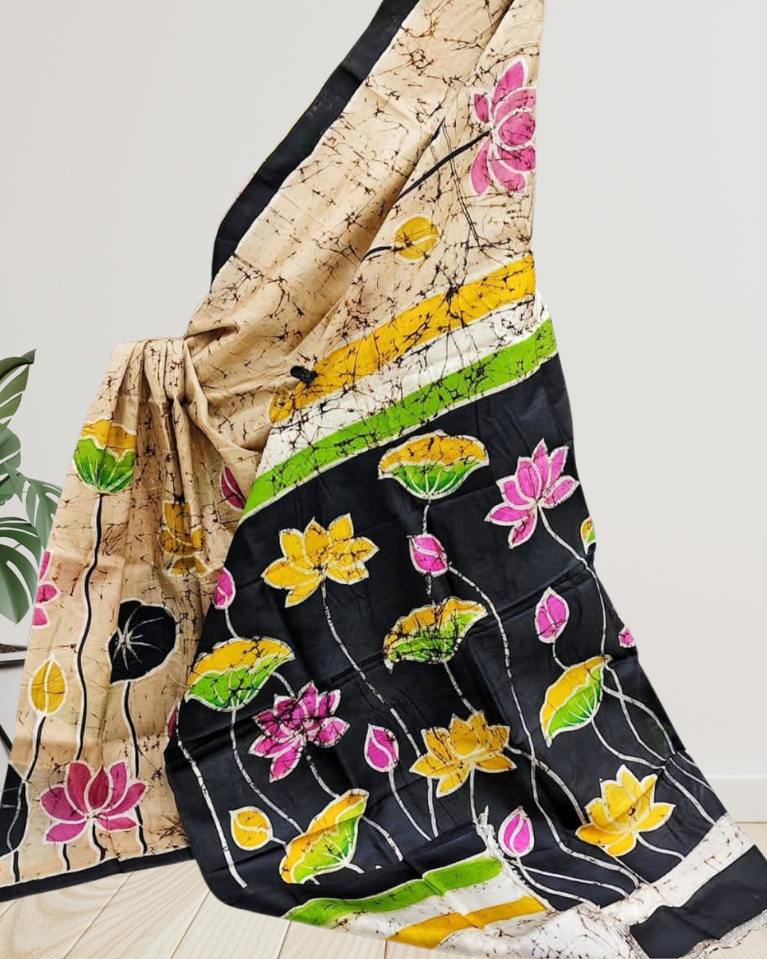 Batik Art on 3 Ply Murshidabad Silk Saree | Silk Mark Certified | Pre-Booking