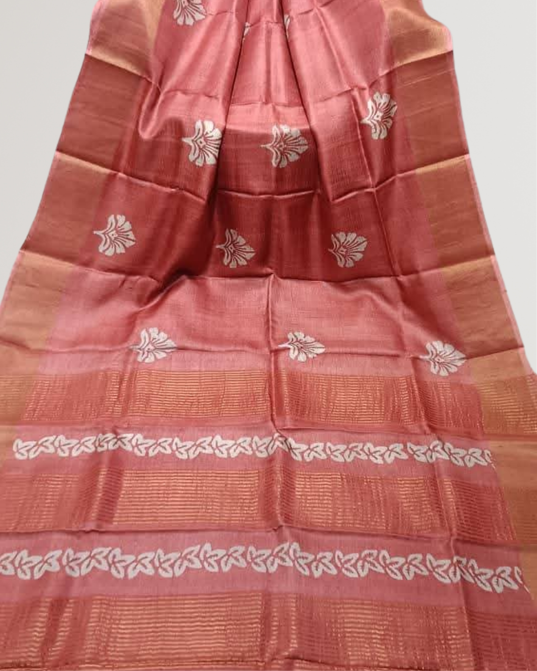 Hand Block Printed Zari Tussar Silk Saree | Silk Mark Certified | Pre-Booking