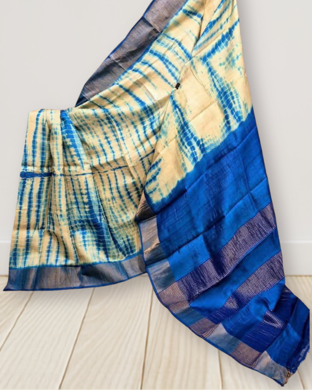 Shibori Print on Zari Tussar Silk Saree | Silk Mark Certified | Pre-Booking