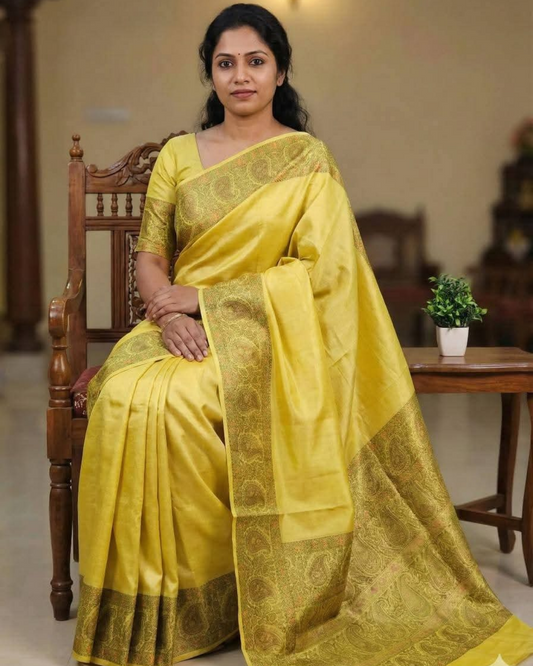 Hand-Painted Madhubani Tussar Ghicha Silk Saree with Silk Mark Certification
