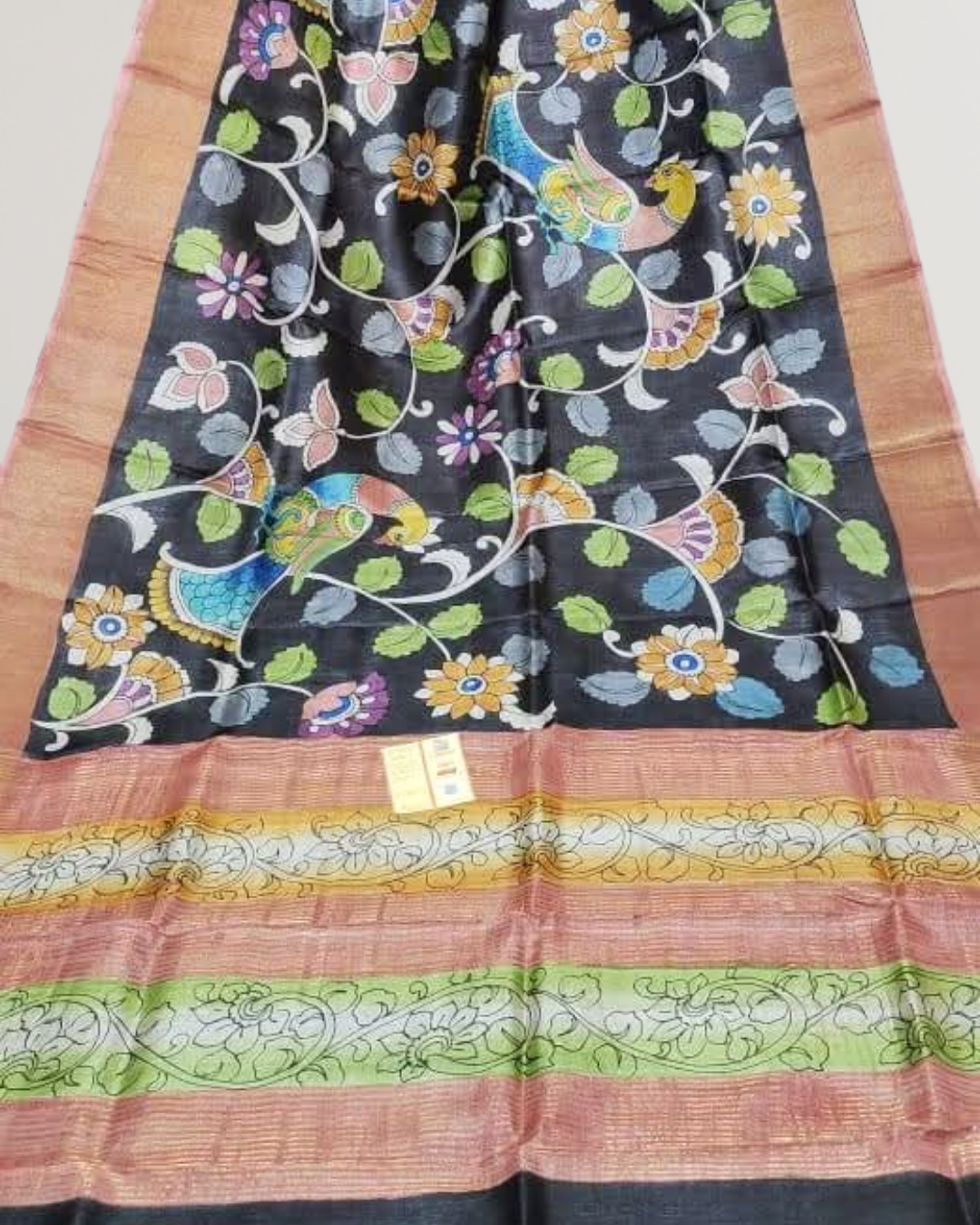 Hand-Painted Kalamkari On Check Zari Tussar Silk Saree | Silk Mark Certified | Pre-Booking