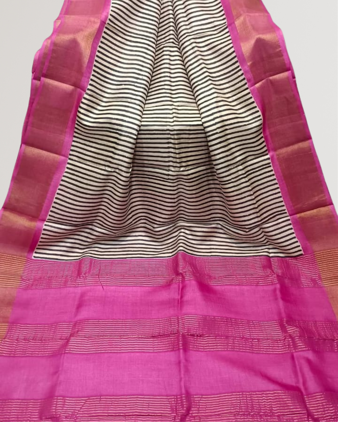 Hand Block Printed Zari Tussar Silk Saree | Silk Mark Certified | Pre-Booking