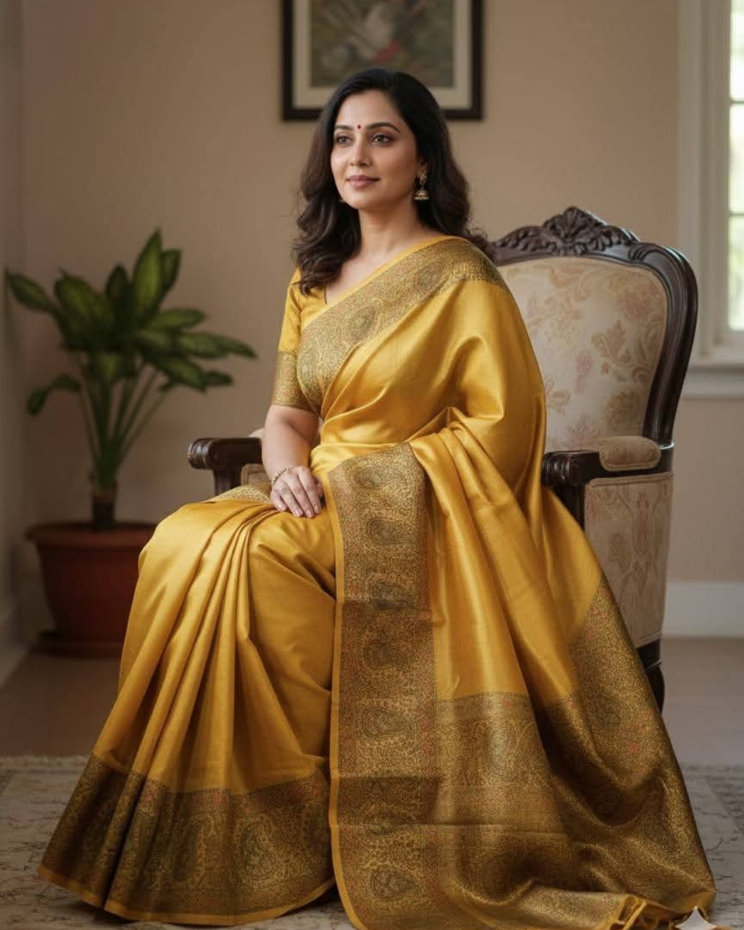 Hand-Painted Madhubani Tussar Ghicha Silk Saree with Silk Mark Certification