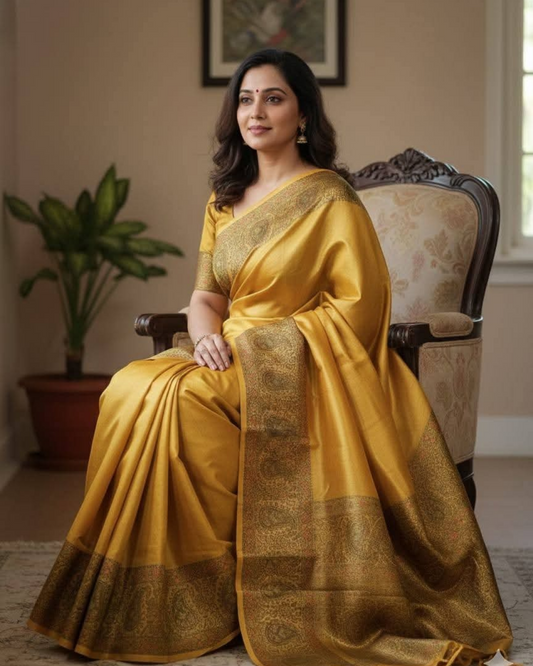 Hand-Painted Madhubani Tussar Ghicha Silk Saree with Silk Mark Certification
