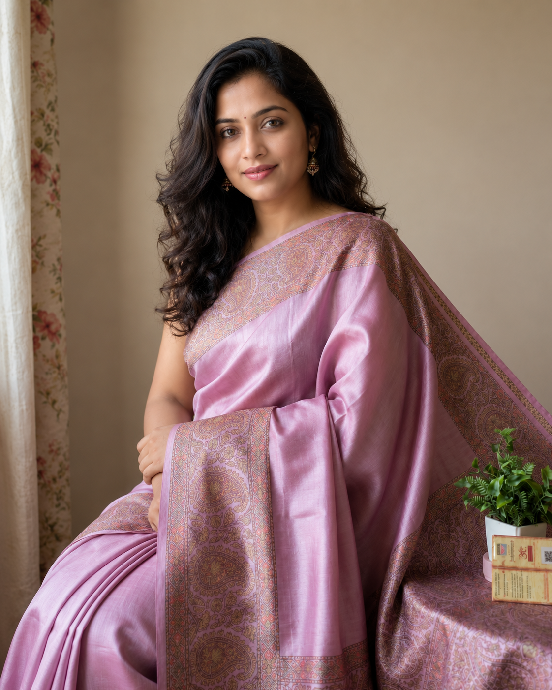 Hand-Painted Madhubani Tussar Ghicha Silk Saree with Silk Mark Certification