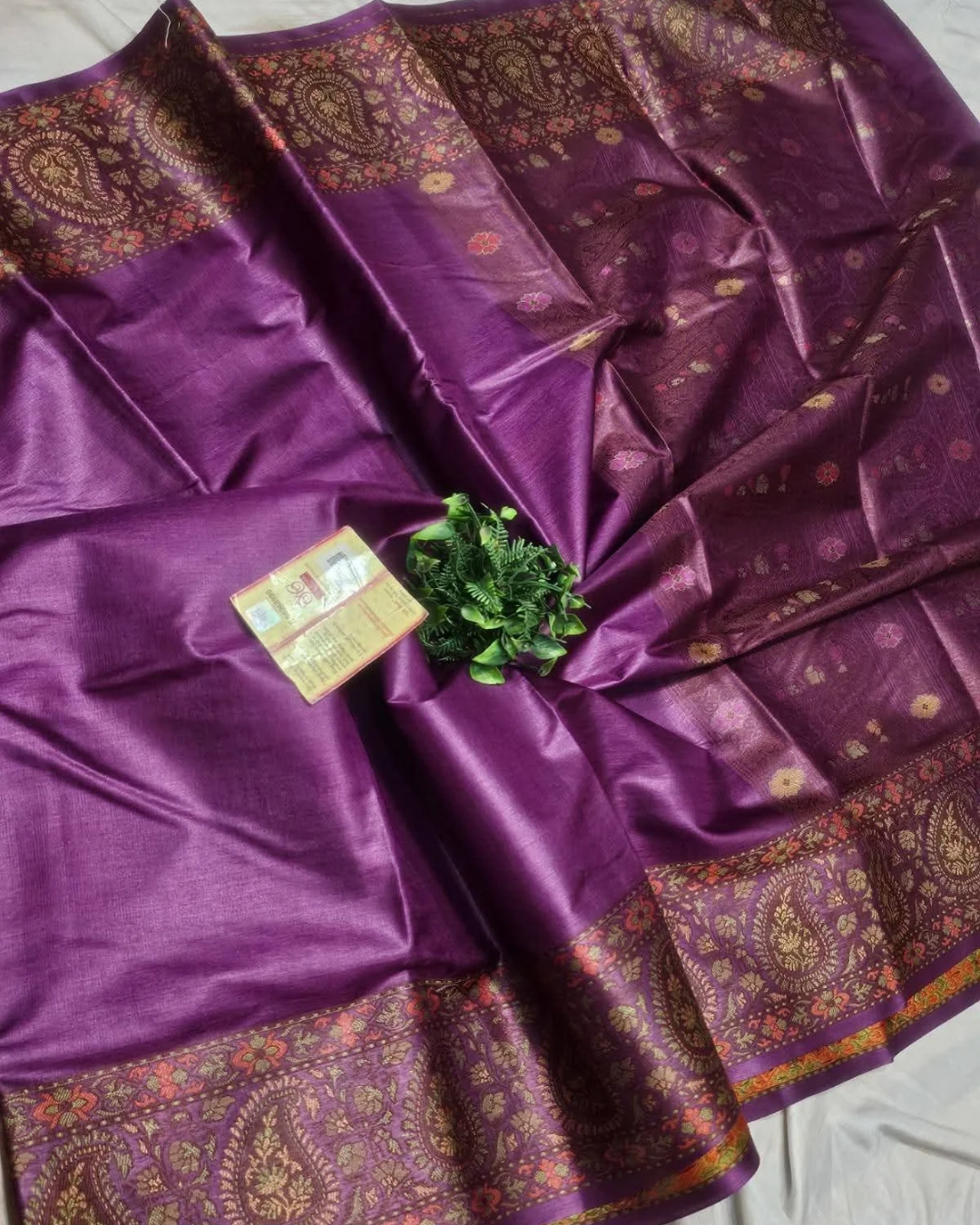 Hand-Painted Madhubani Tussar Ghicha Silk Saree with Silk Mark Certification