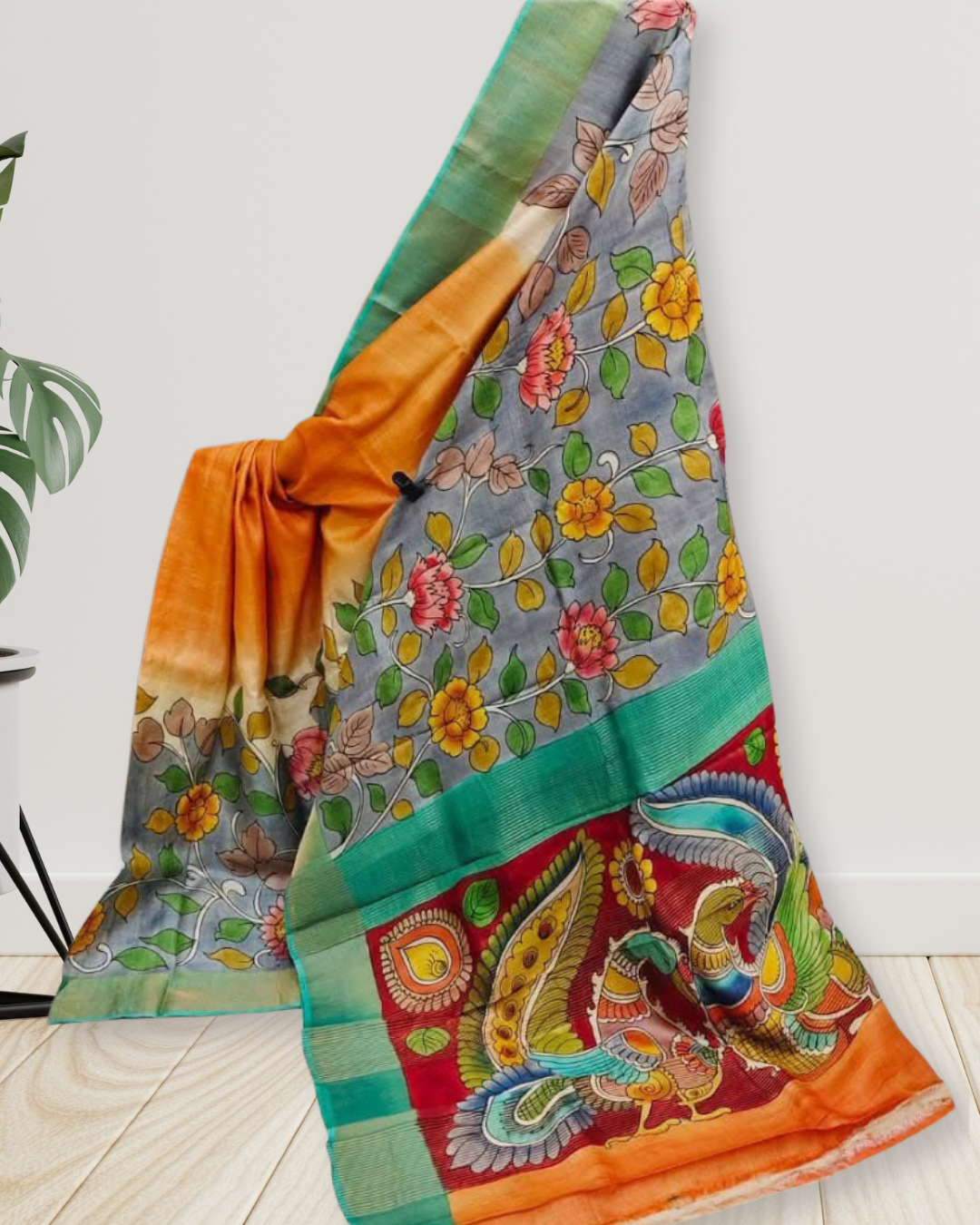Hand-Painted Kalamkari on Zari Tussar Silk Saree | Silk Mark Certified | Pre-Booking