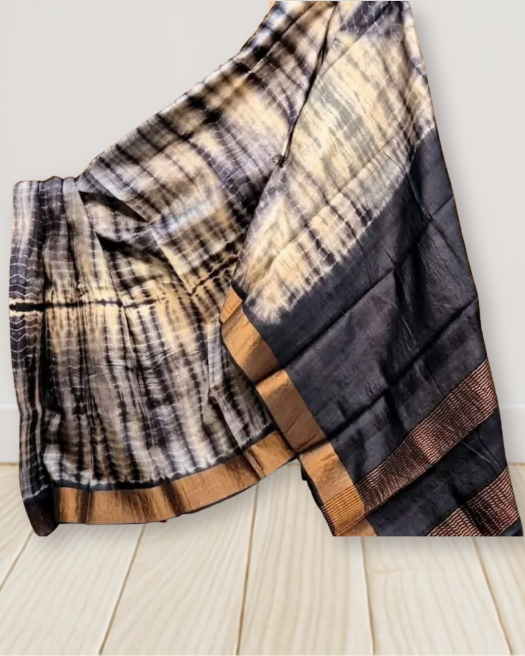 Shibori Print on Zari Tussar Silk Saree | Silk Mark Certified | Pre-Booking
