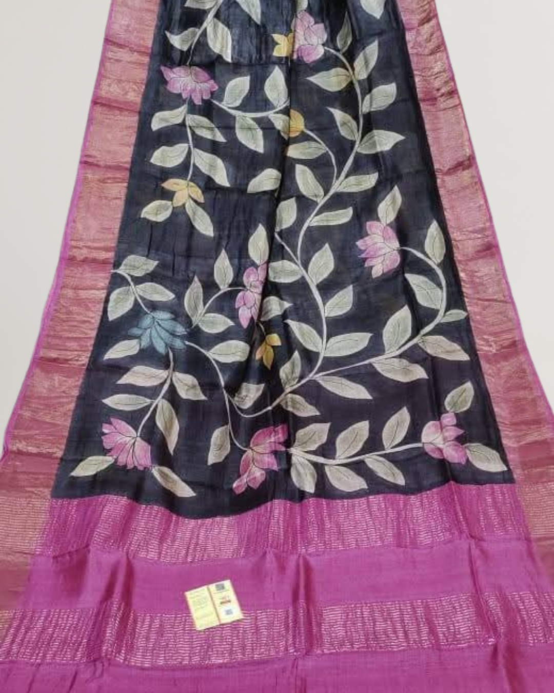 Hand-Painted Kalamkari On Check Zari Tussar Silk Saree | Silk Mark Certified | Pre-Booking