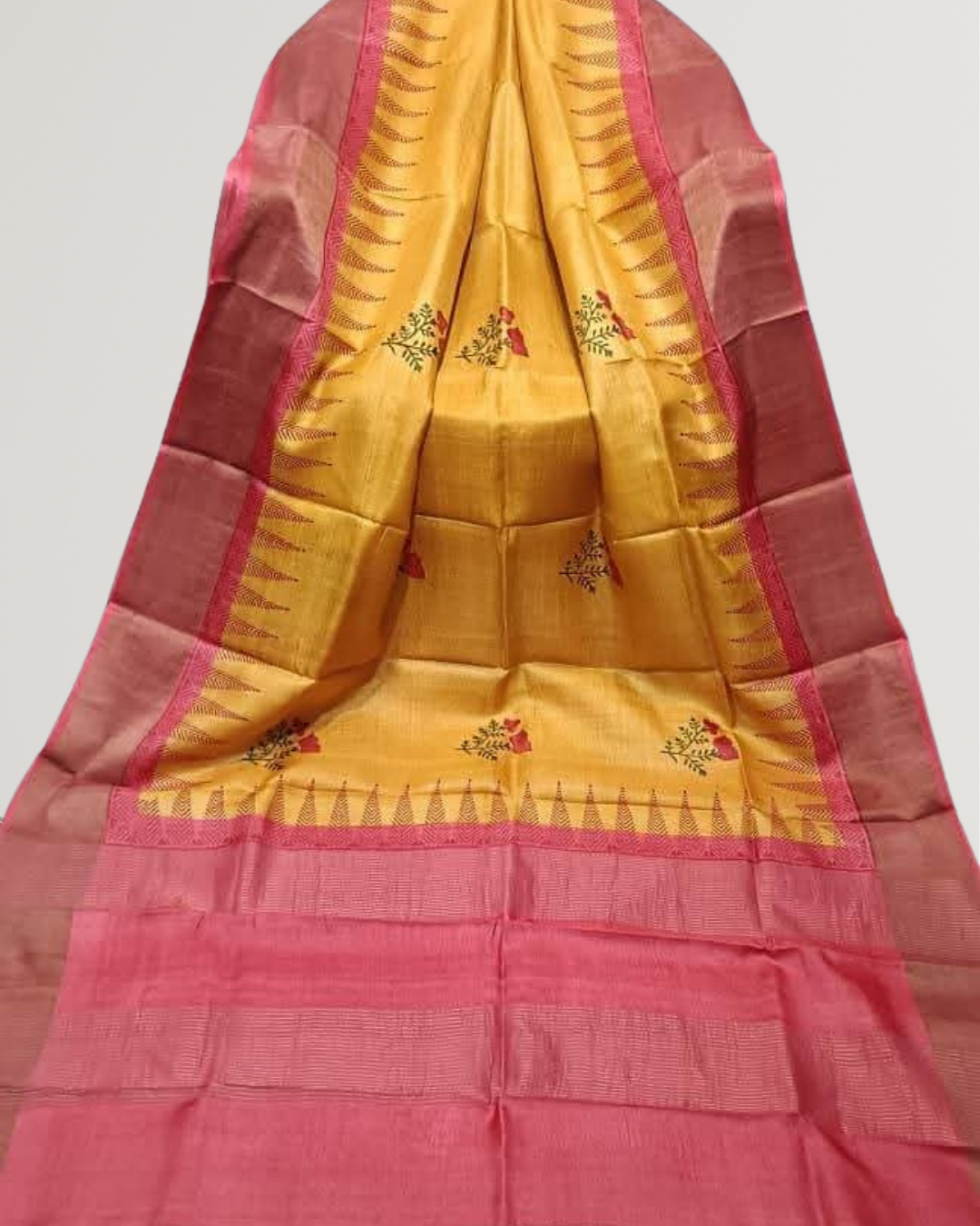 Hand Block Printed Zari Tussar Silk Saree | Silk Mark Certified | Pre-Booking