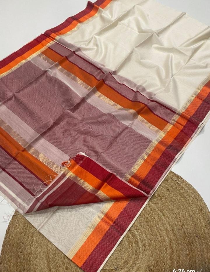 Maheshwari Handloom Silk Cotton Saree with Resham Border & Contrast Blouse