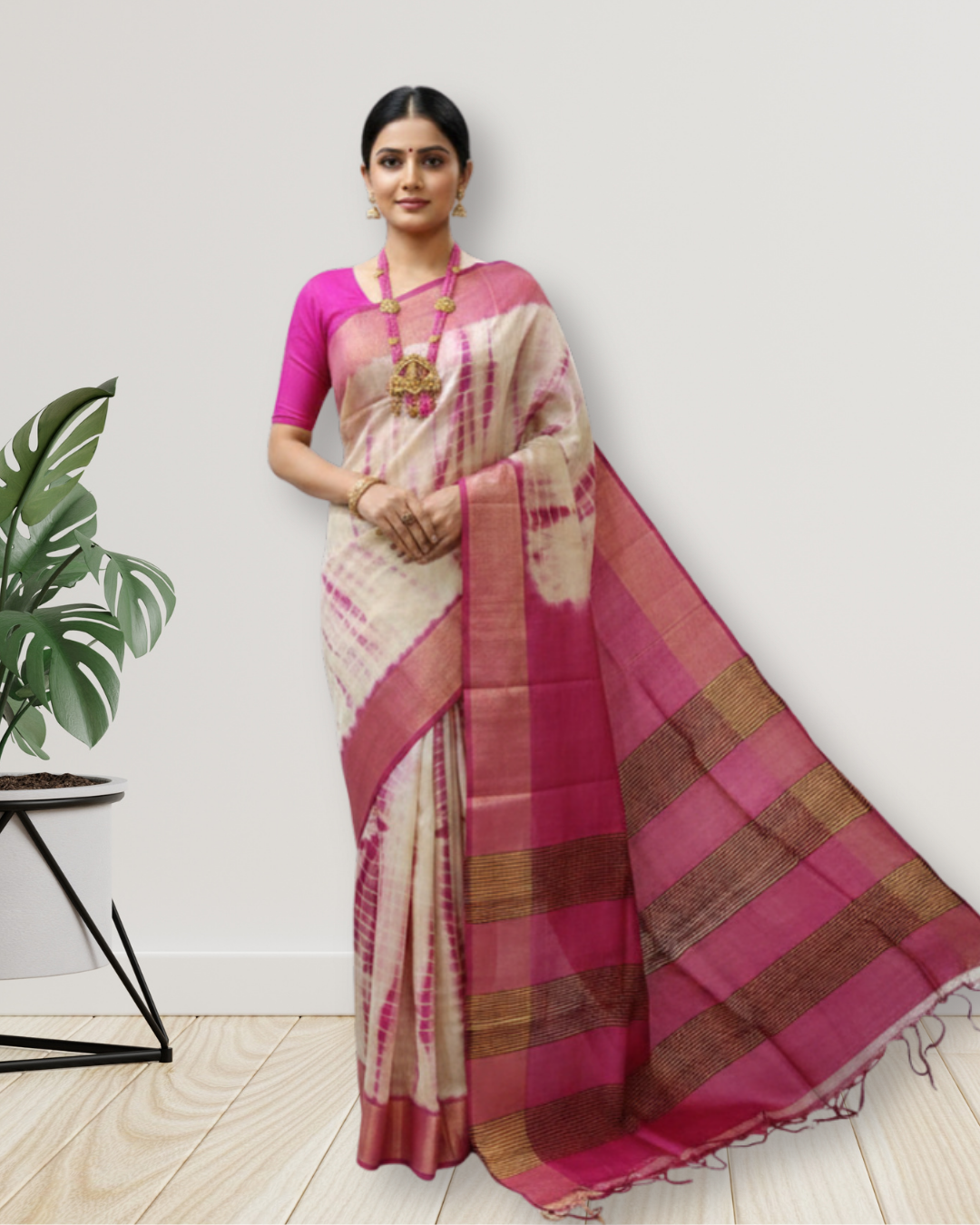 Shibori Print on Zari Tussar Silk Saree | Silk Mark Certified | Pre-Booking