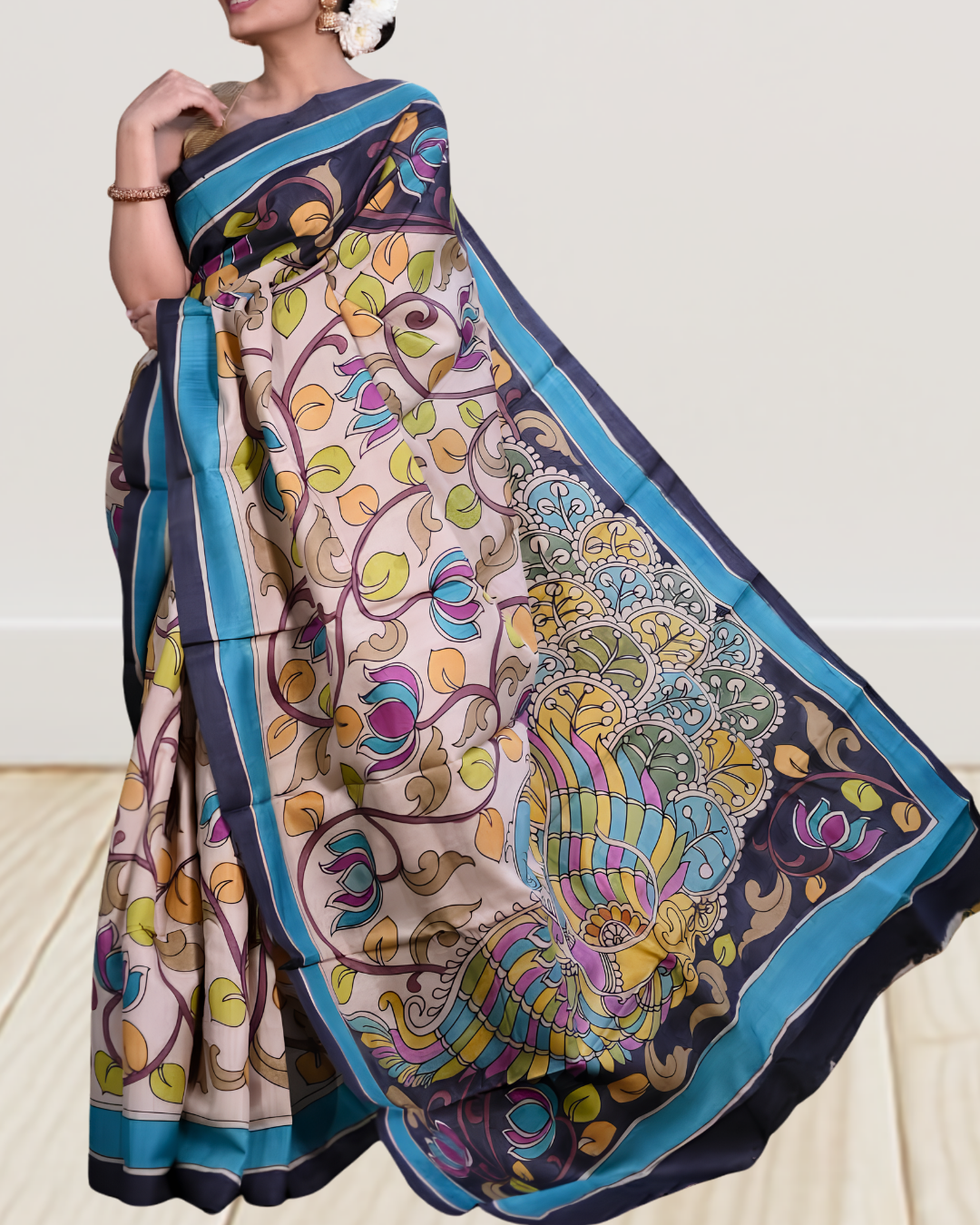 Hand-Painted Kalamkari on Bishnupuri Silk Saree | Silk Mark Certified | Pre-Booking